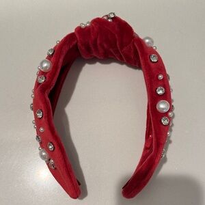 New elegant Red Velvet Headband with Pearls and Rhinestones